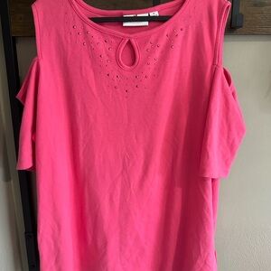 Quacker Factory Hot Pink Cold Shoulder Tee